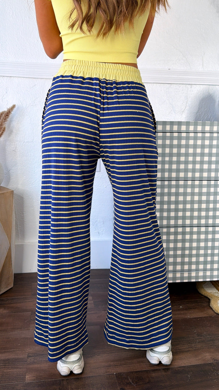 Dreaming In Stripes Lounge Pant, Navy/Yellow