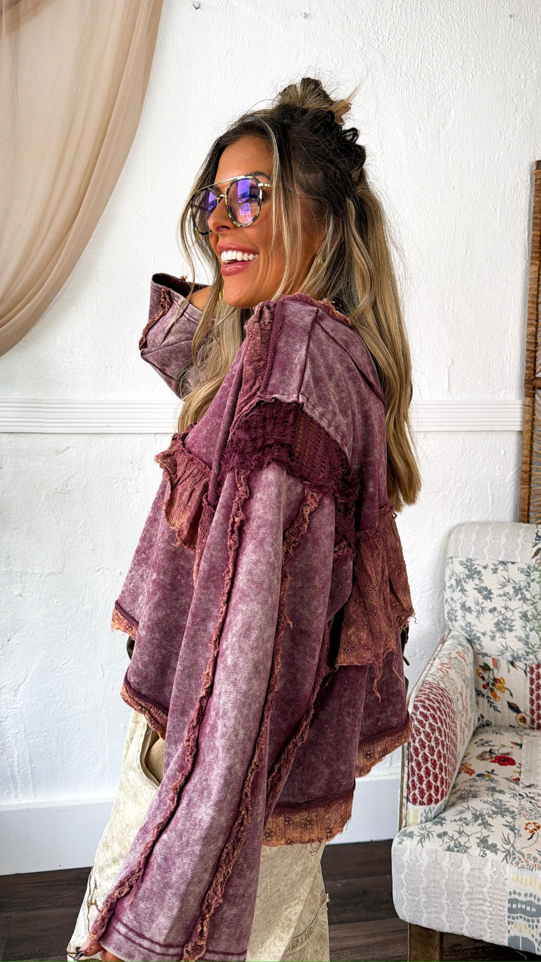 In The End Ruffled Blouse, Burgundy