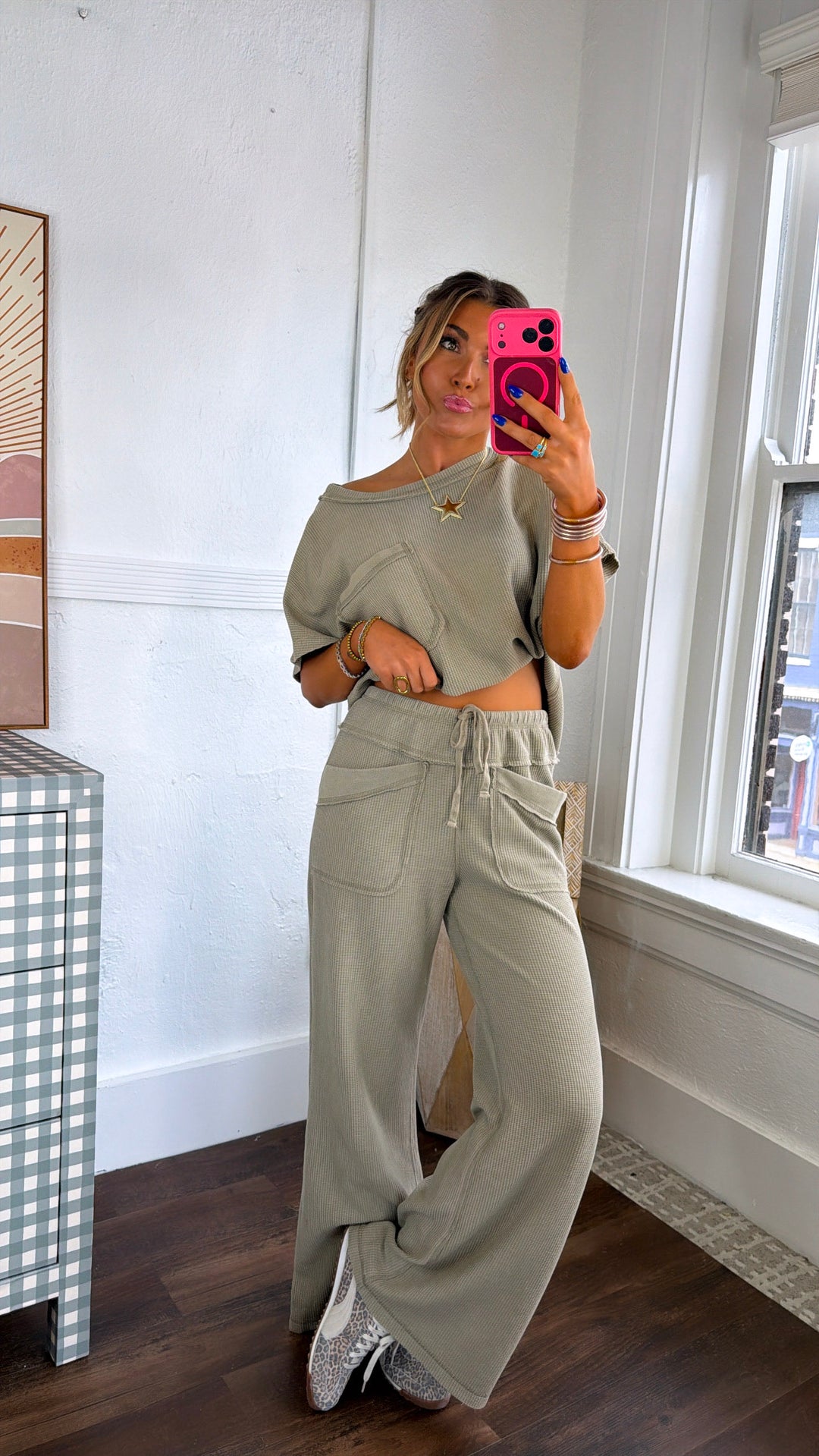 Waffle Knit Dreams Set, Olive