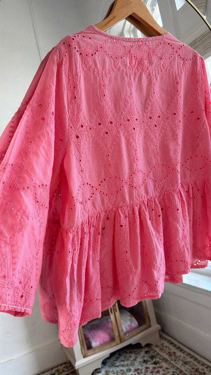 Everly Eyelet Blouse, Candy Pink