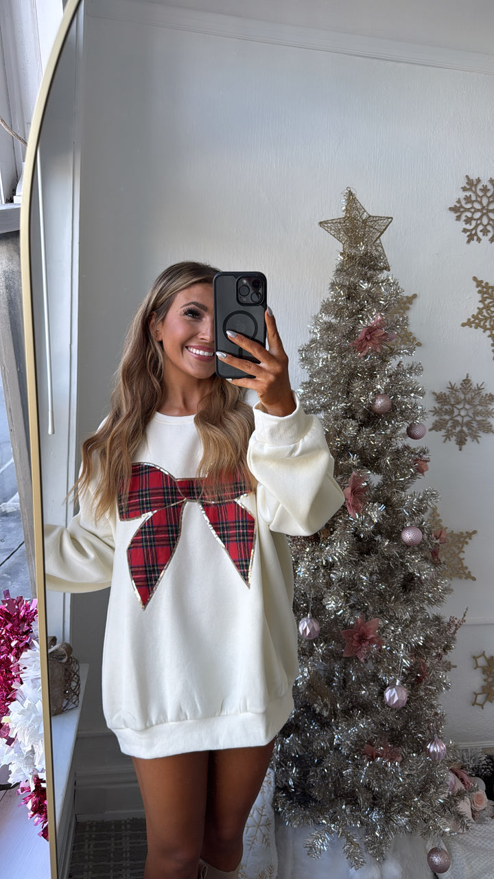 Holly Bow Sweater, Cream