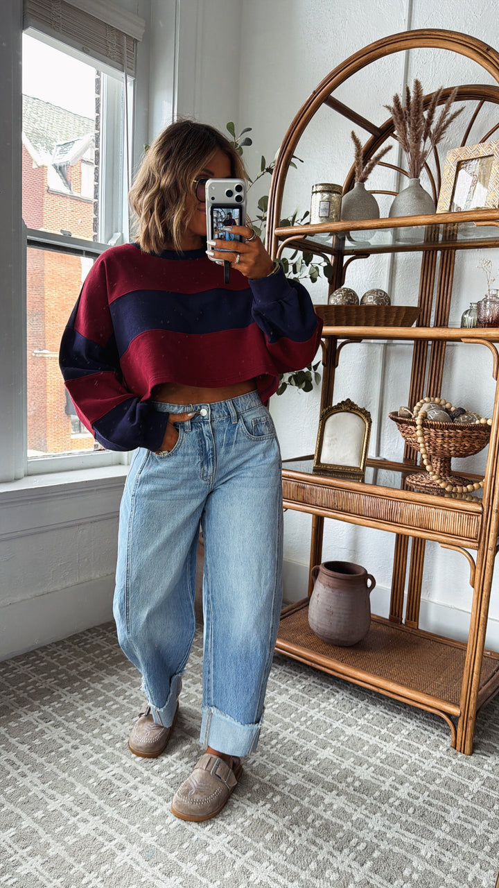 The Ivy Stripe Top, Navy/Maroon