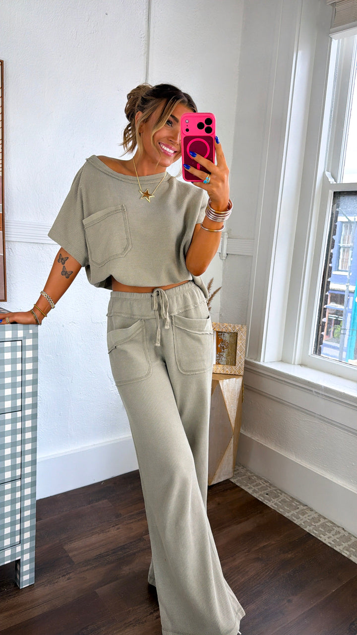 Waffle Knit Dreams Set, Olive