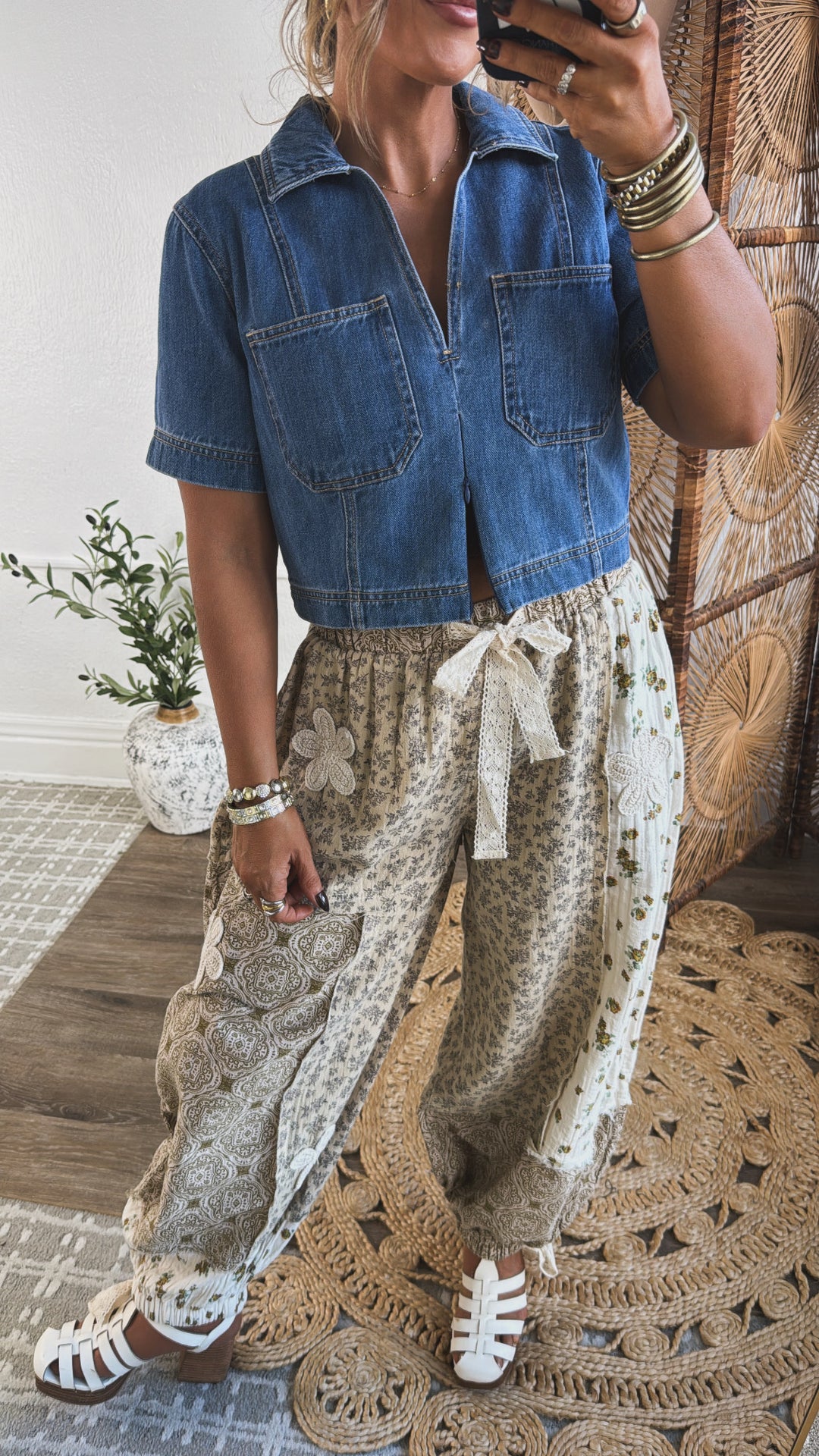 Petal Drape Jogger Pant, Sand Multi