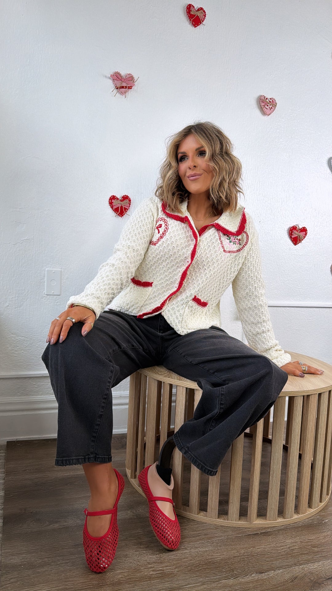 Sweetheart Season Crochet Sweater, Cream