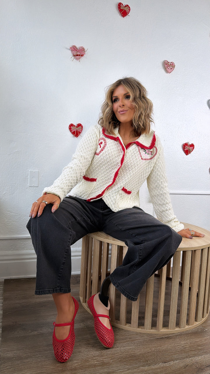 Sweetheart Season Crochet Sweater, Cream
