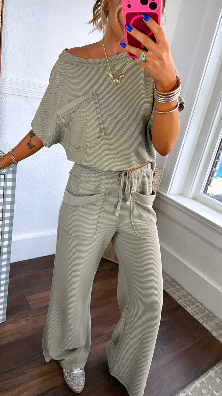Waffle Knit Dreams Set, Olive
