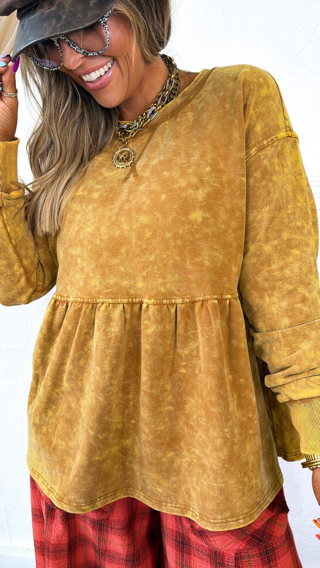 Washed Babydoll Sweatshirt, Washed Toffee