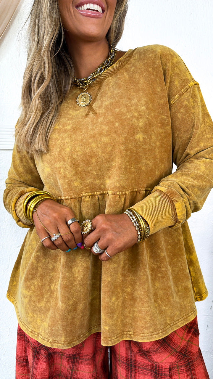 Washed Babydoll Sweatshirt, Washed Toffee
