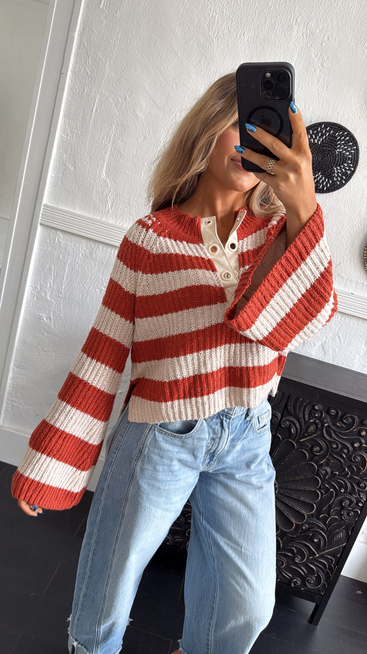 Say Less Striped Sweater, Orange/Taupe