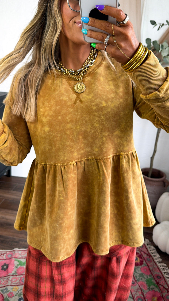 Washed Babydoll Sweatshirt, Washed Toffee
