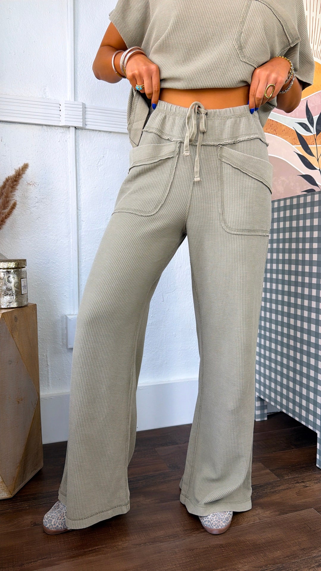 Waffle Knit Dreams Set, Olive