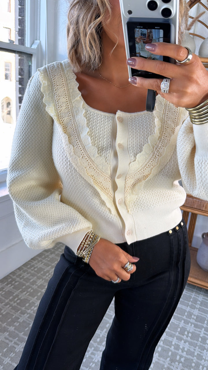 Bet On It  Lace Detail Cropped Cardi, Cream