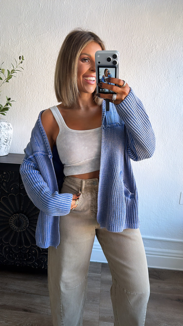DOORBUSTER: Cable Knit Cardigan,  Washed Blue