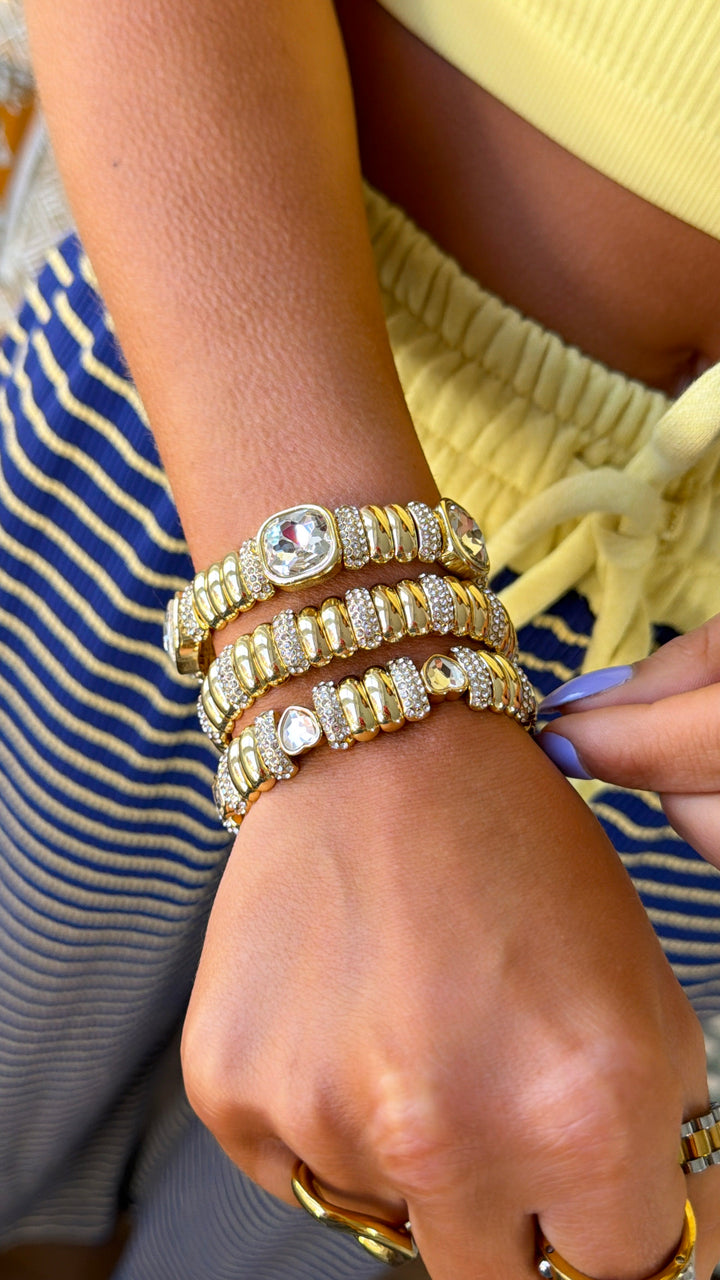 Golden Heart Crystal Bracelet Stack