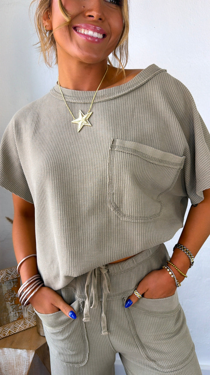 Waffle Knit Dreams Set, Olive