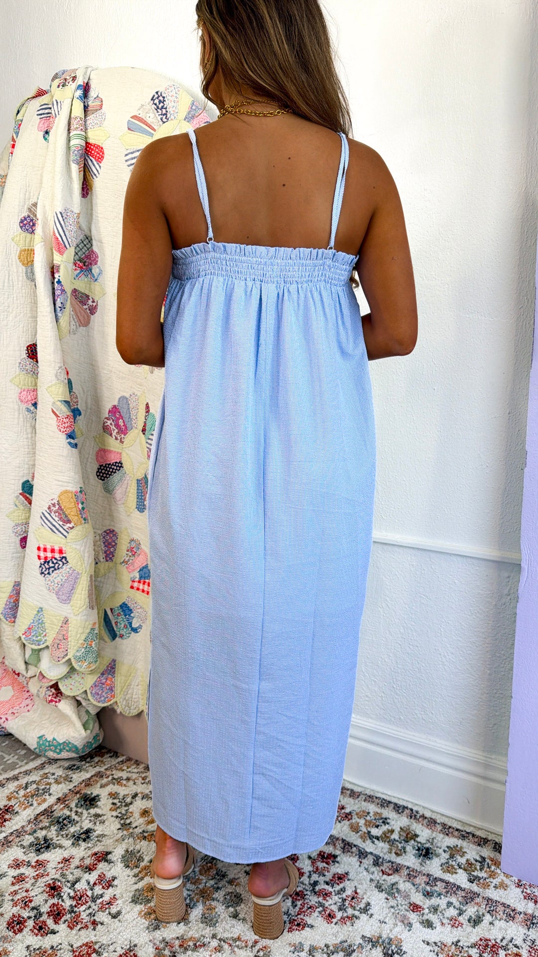 light blue maxi beach dress European Summer Maxi Slit Dress-Baby Blue