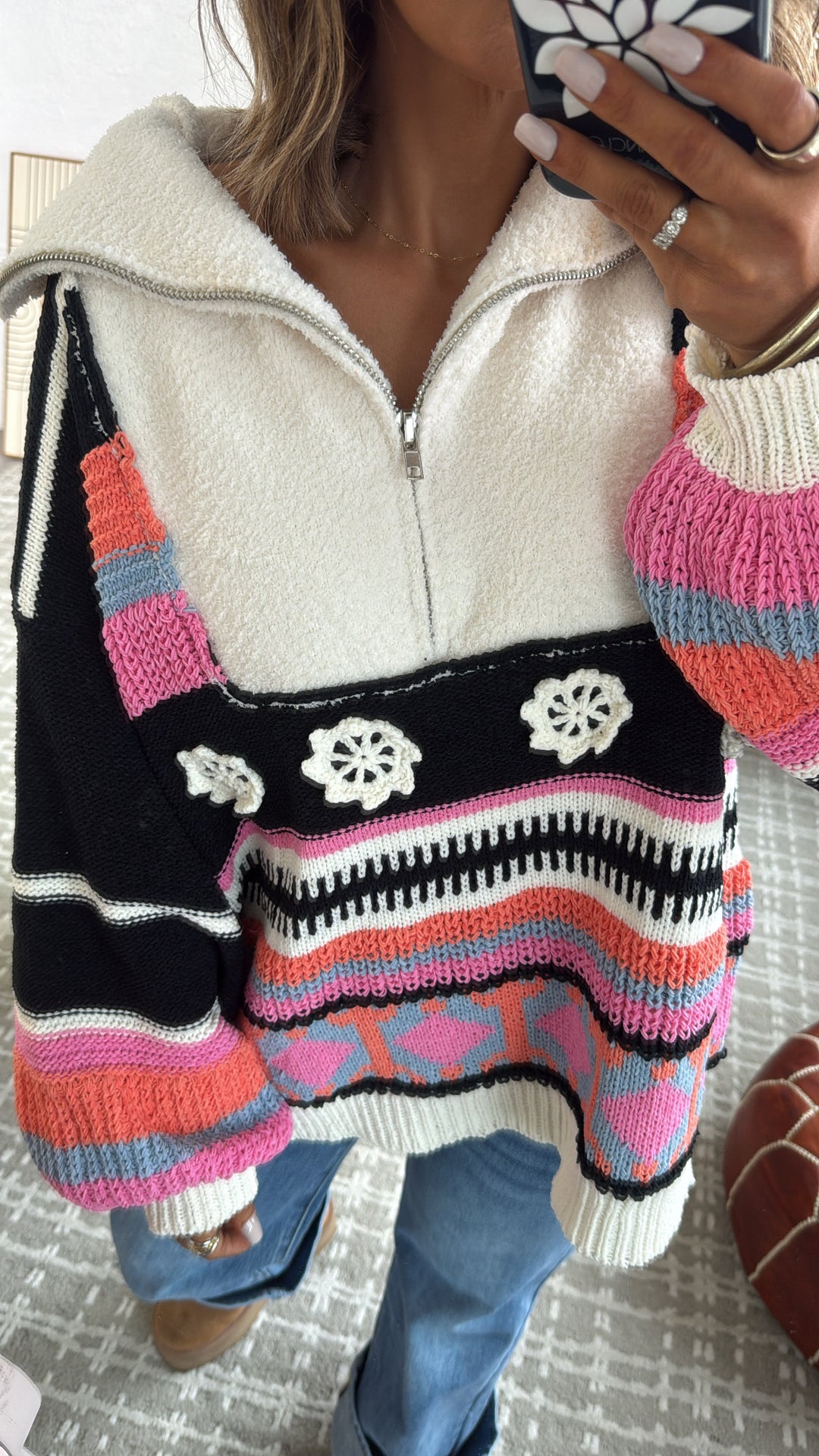 The Cabin Half Zip, Black Multi