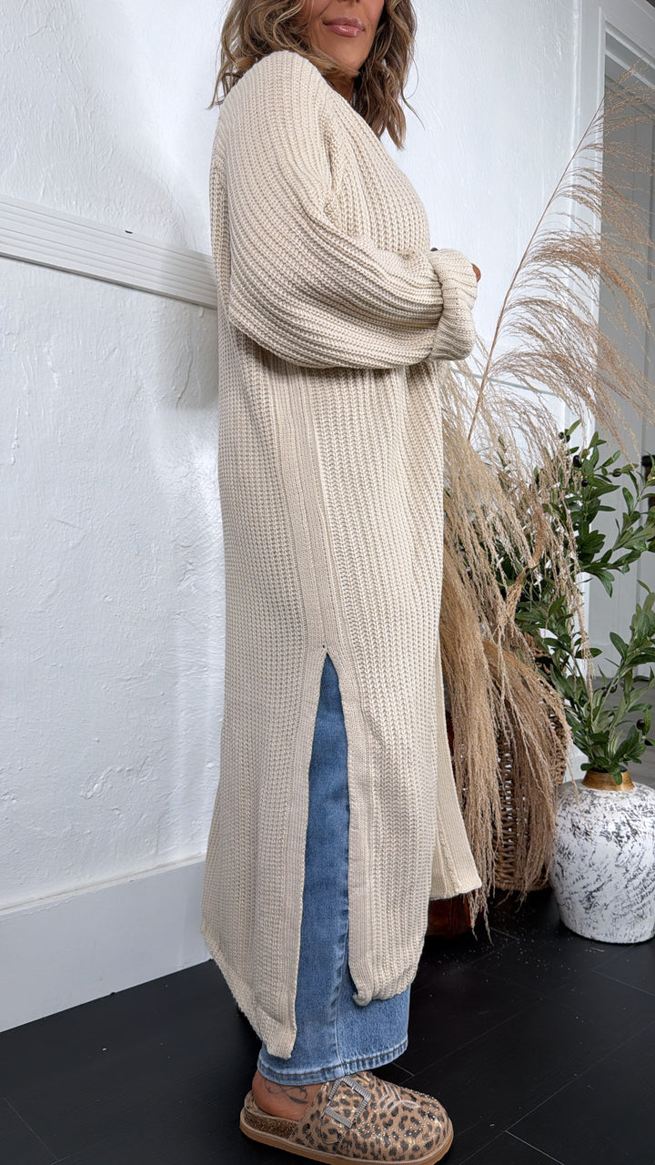 Toasted Burch Knit Cardigan, Beige