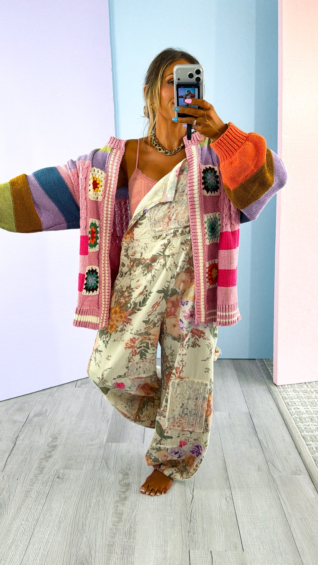 Sophie Color block Cardigan, Rose Multi