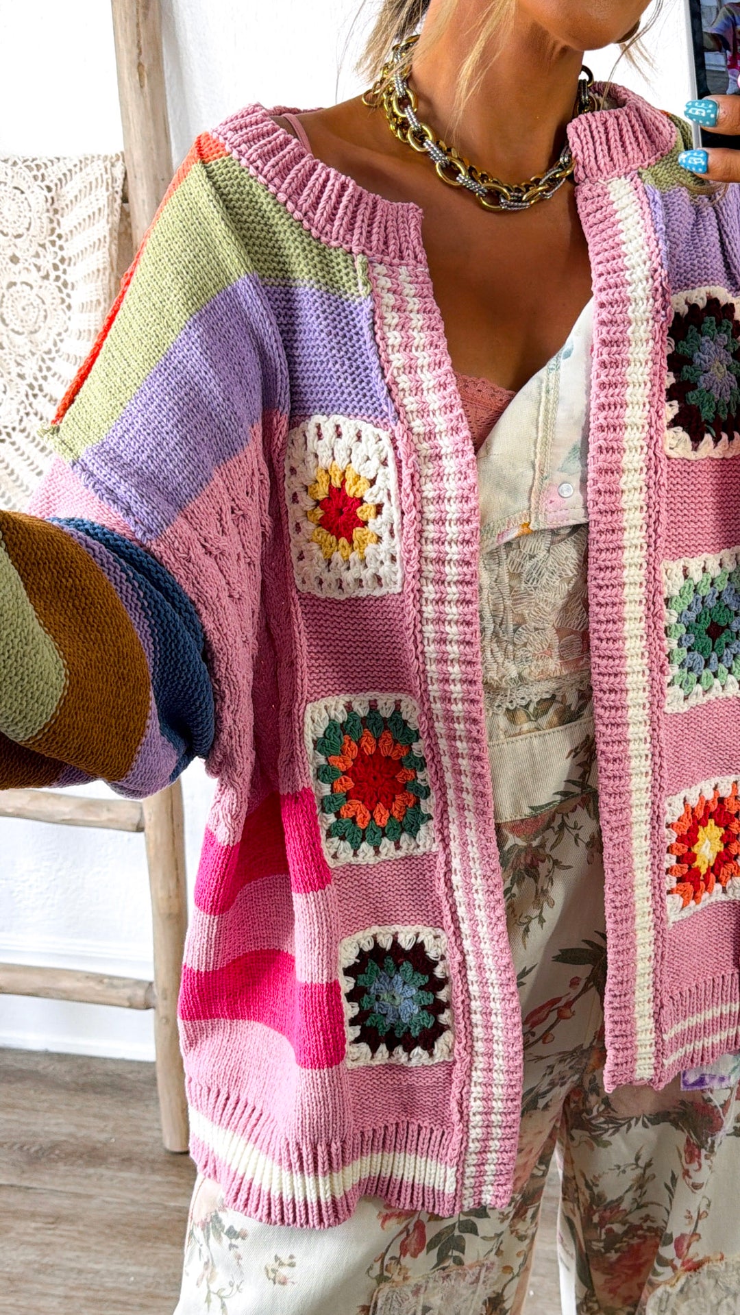Sophie Color block Cardigan, Rose Multi