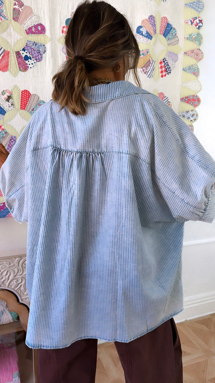 Bexton Button Up Top, Powder Blue