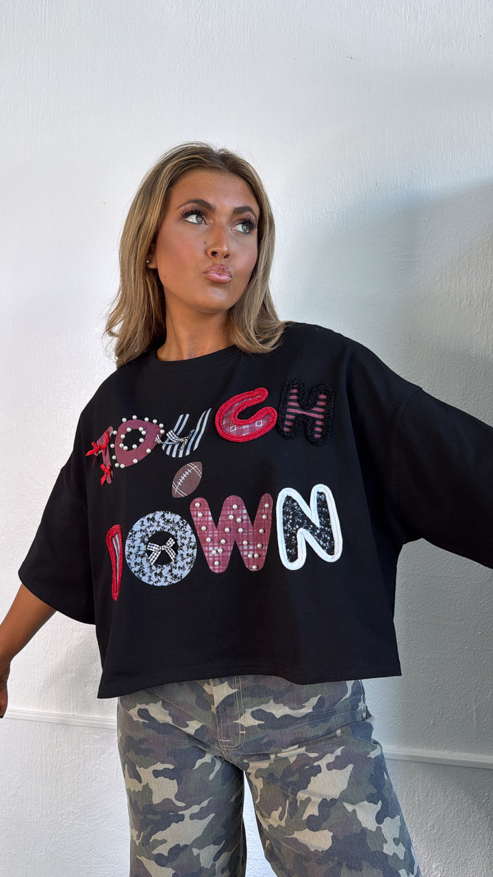 Touchdown Thread Graphic Top, Black