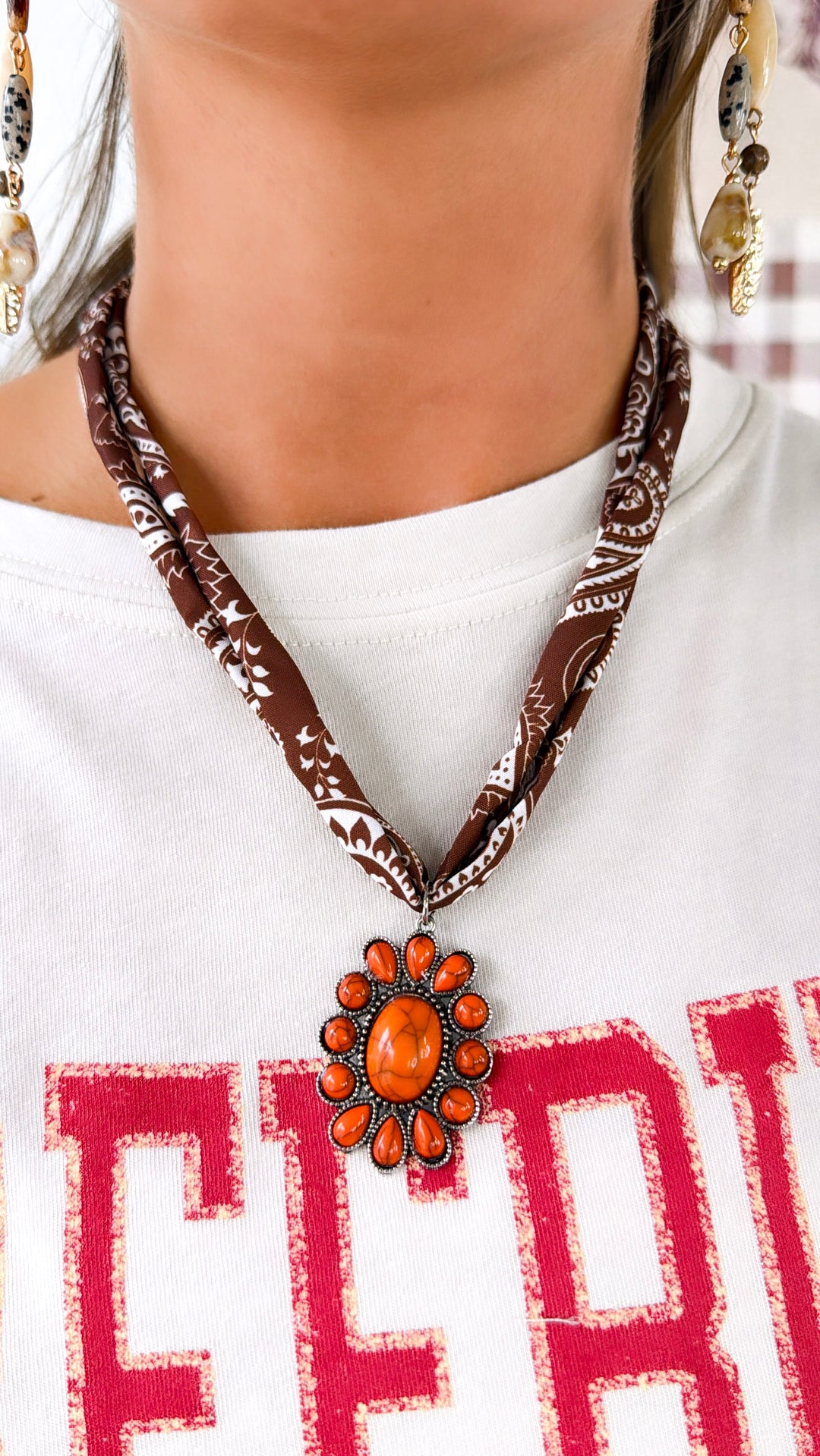 Silk Scarf Stone Necklace, Orange