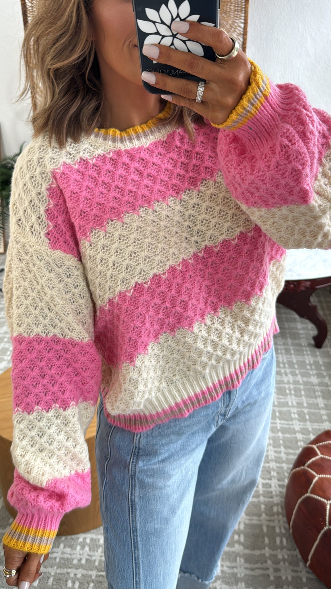 Sweetheart Stitch Sweater, Pink Stripe