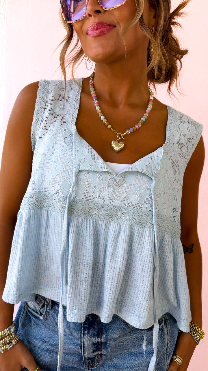 Breeze Bloom Tank Top, Powder Blue