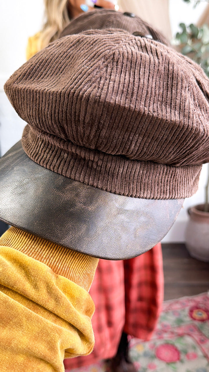 Corduroy Cabbie Hat, Dk.Brown