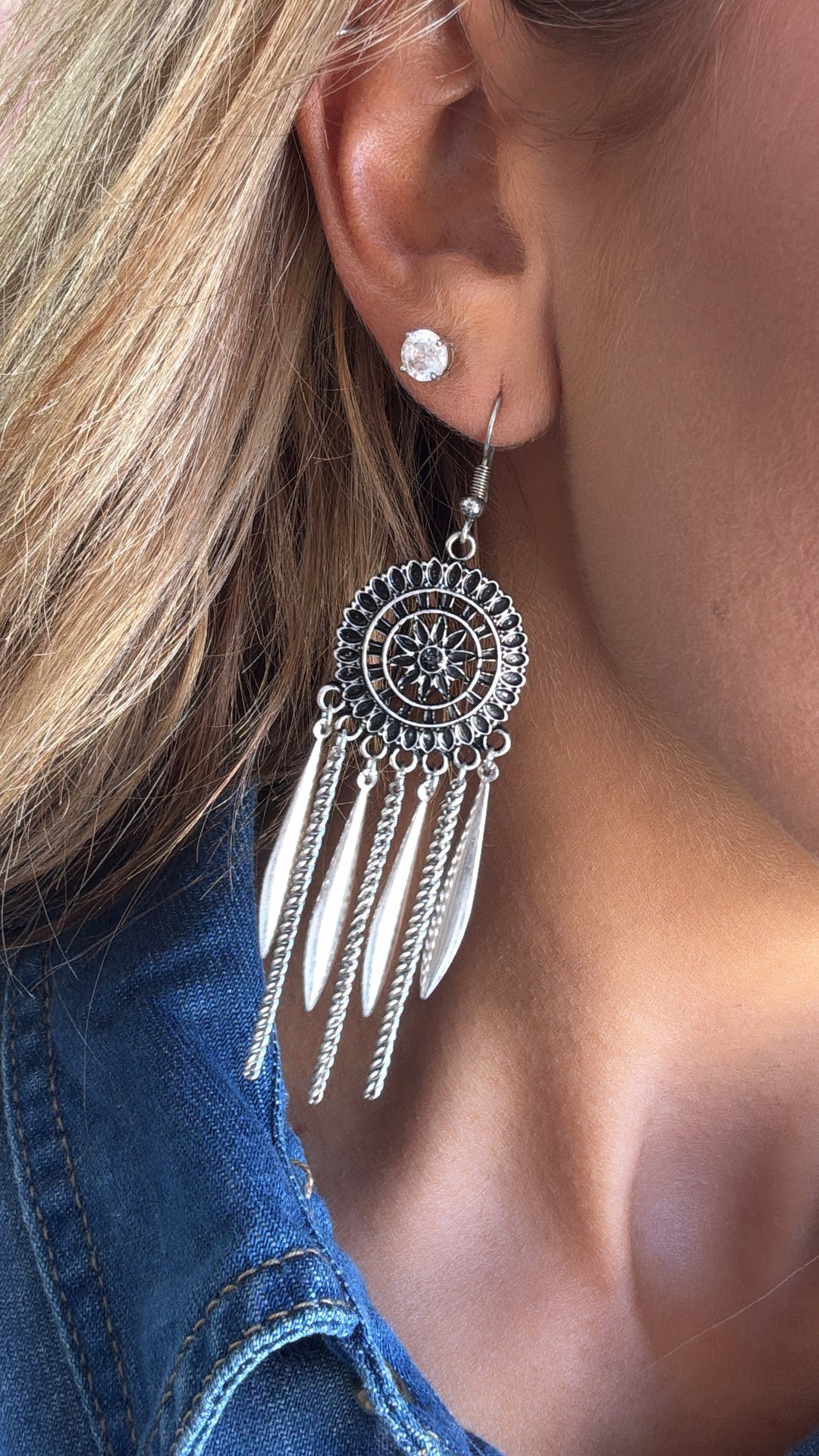 Dream Catcher Dangle Earring, Silver
