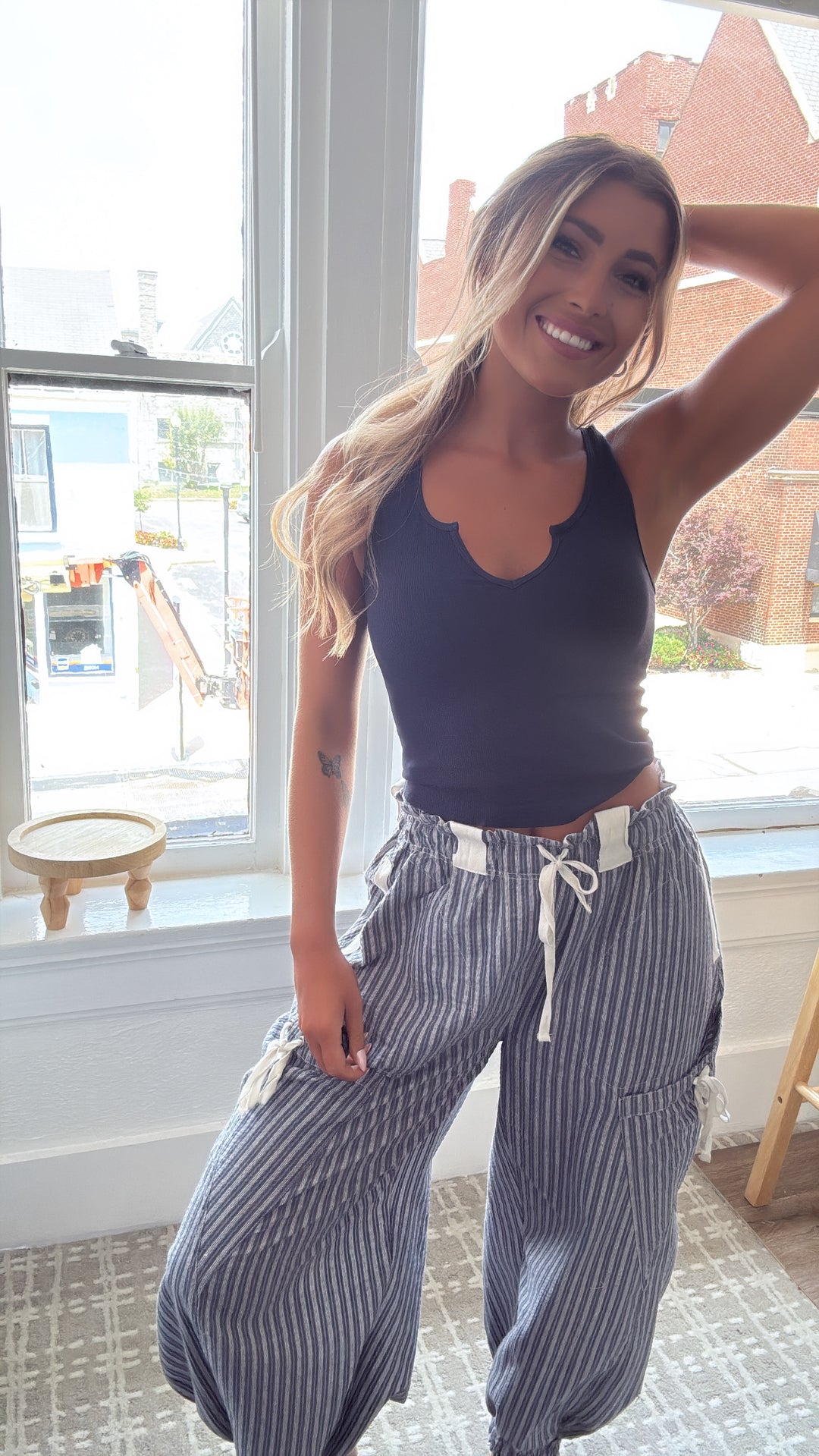 Raise The Bar Ribbed Tank, Navy