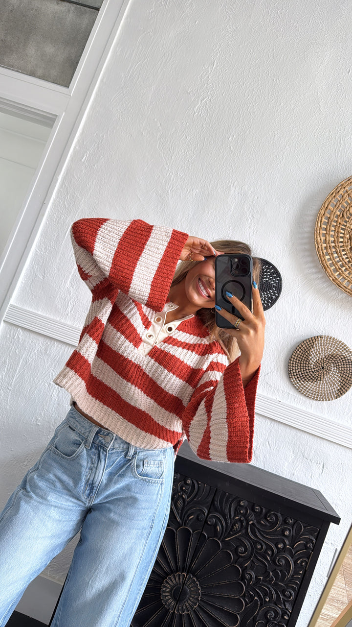 Say Less Striped Sweater, Orange/Taupe