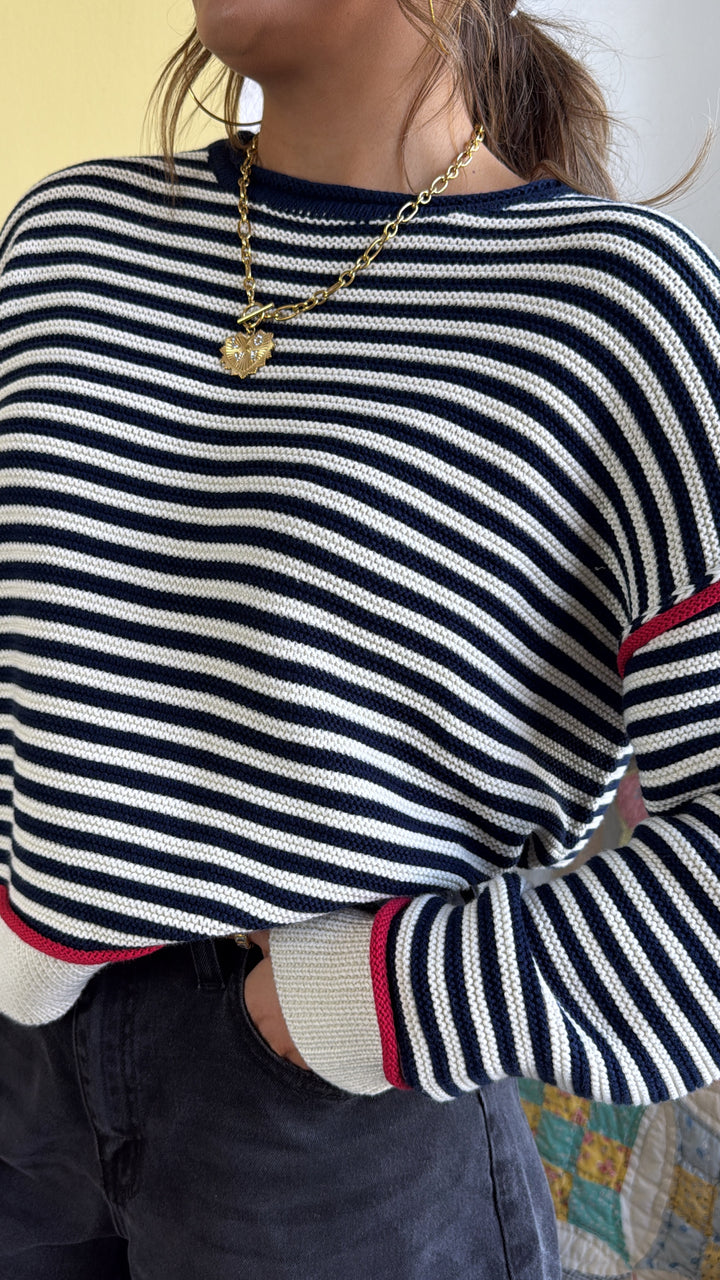 Summer Striped Sweater, Cream/Navy