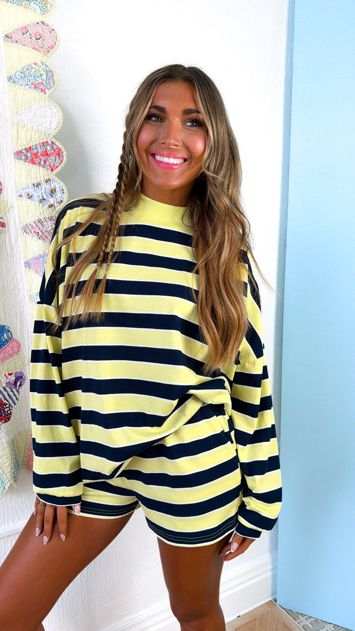 Daylight Stripe Long Sleeve Top, Lemon