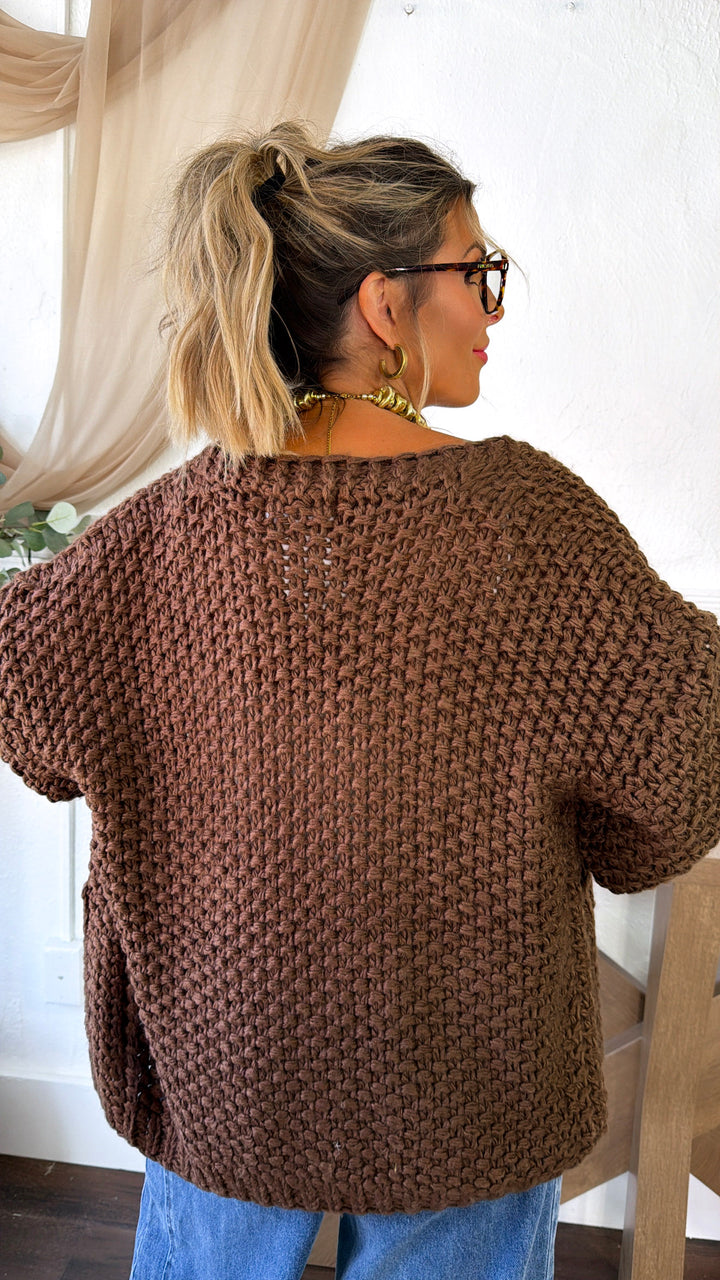 Slouchy Knit Button Cardigan, Mocha