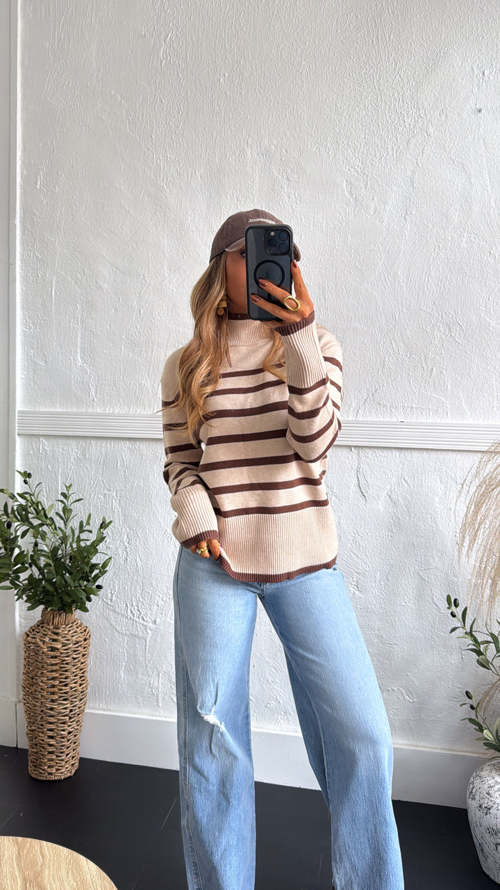 Thistlewood Striped Knit Sweater, Lt. Taupe