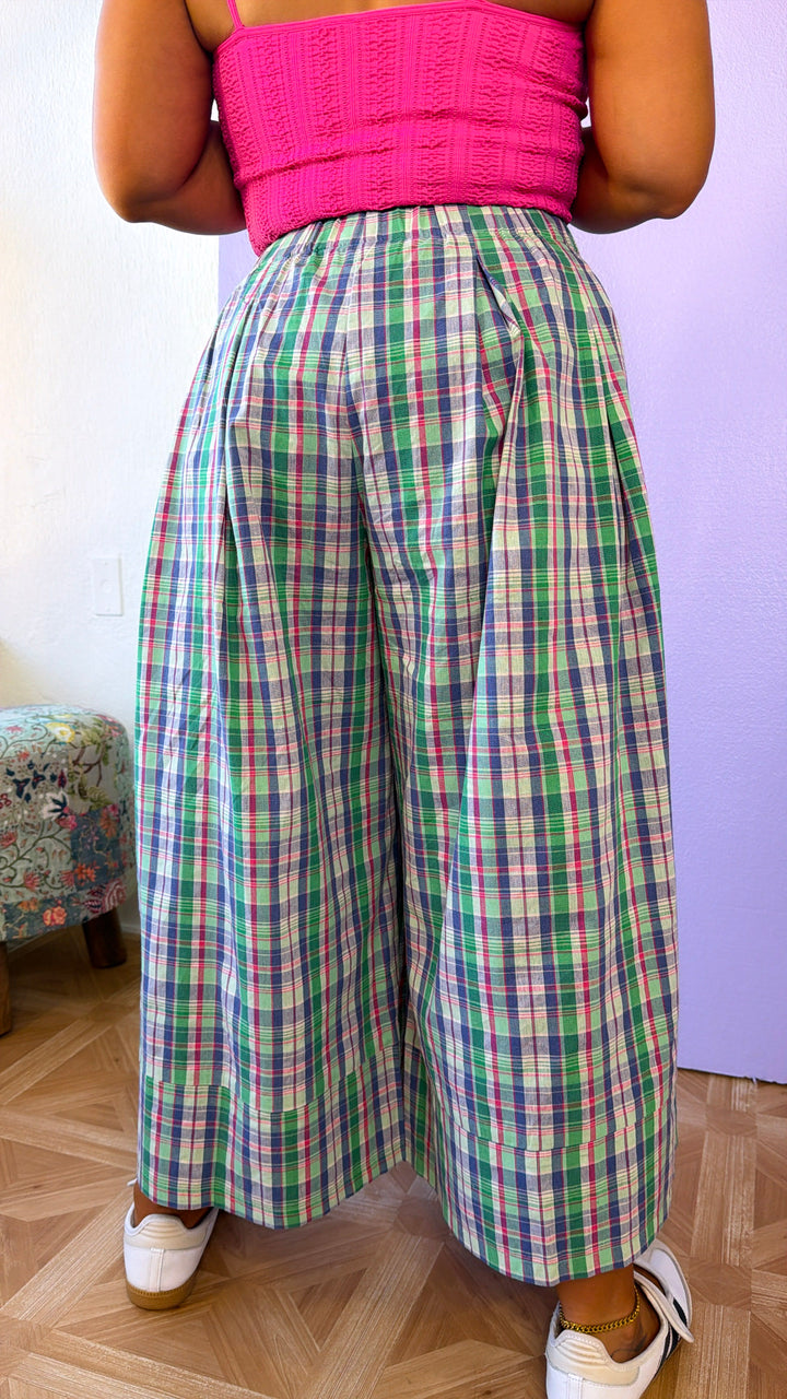 Locket Theme Plaid Pants, Green Combo