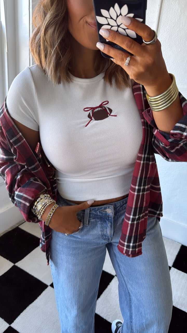 Friday Night Sweetheart Football Baby Tee, Red