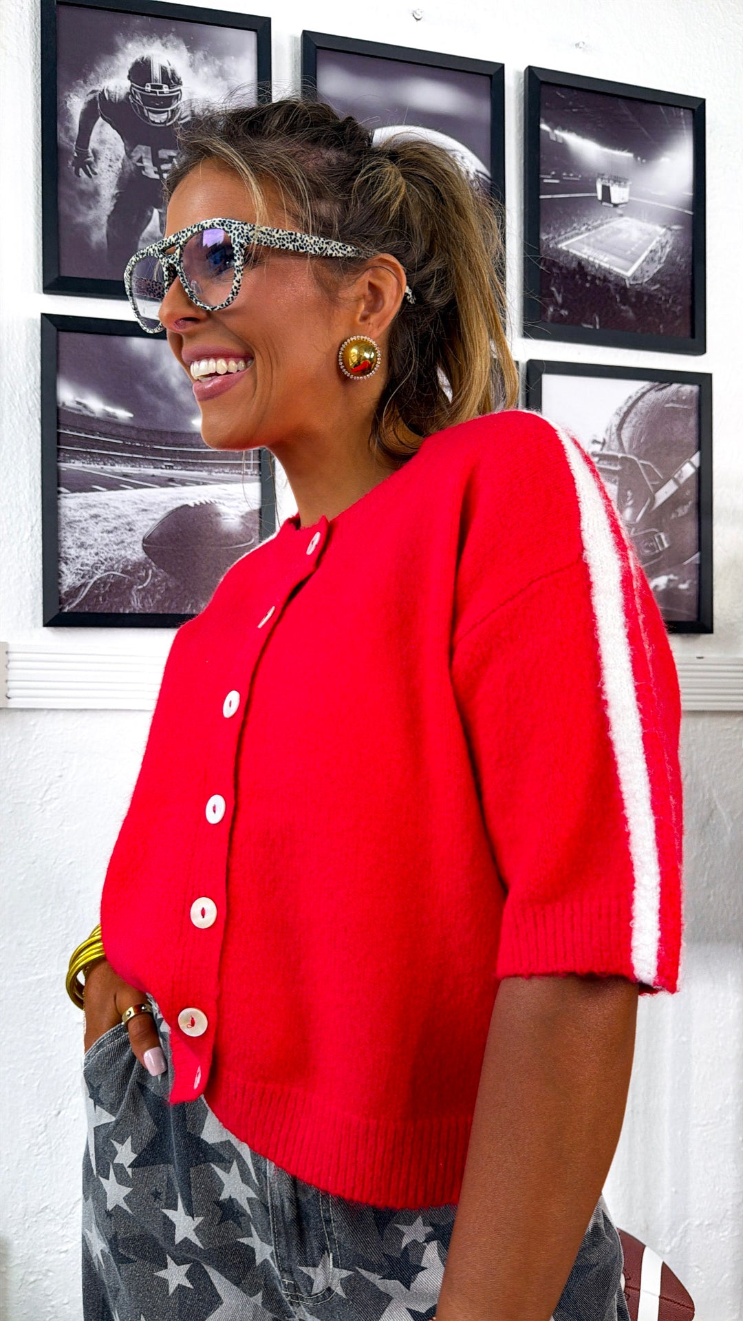 For The Love Knit Cardigan, Cherry/White