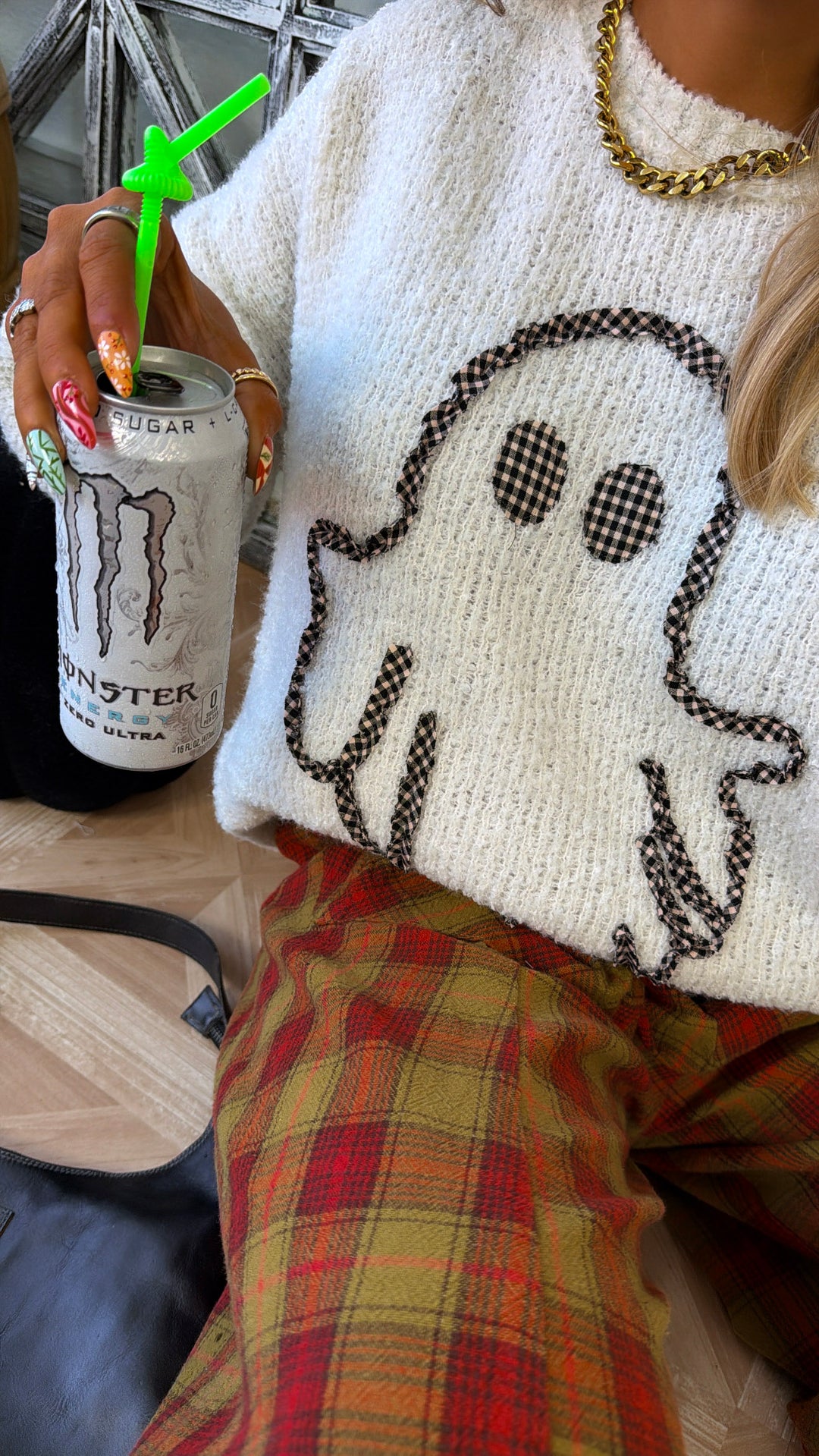 Ghostly Gingham Sweater, Ivory