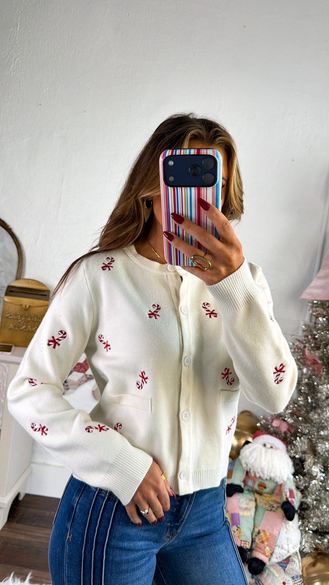 Candy Cane Lane Sweater, Cream
