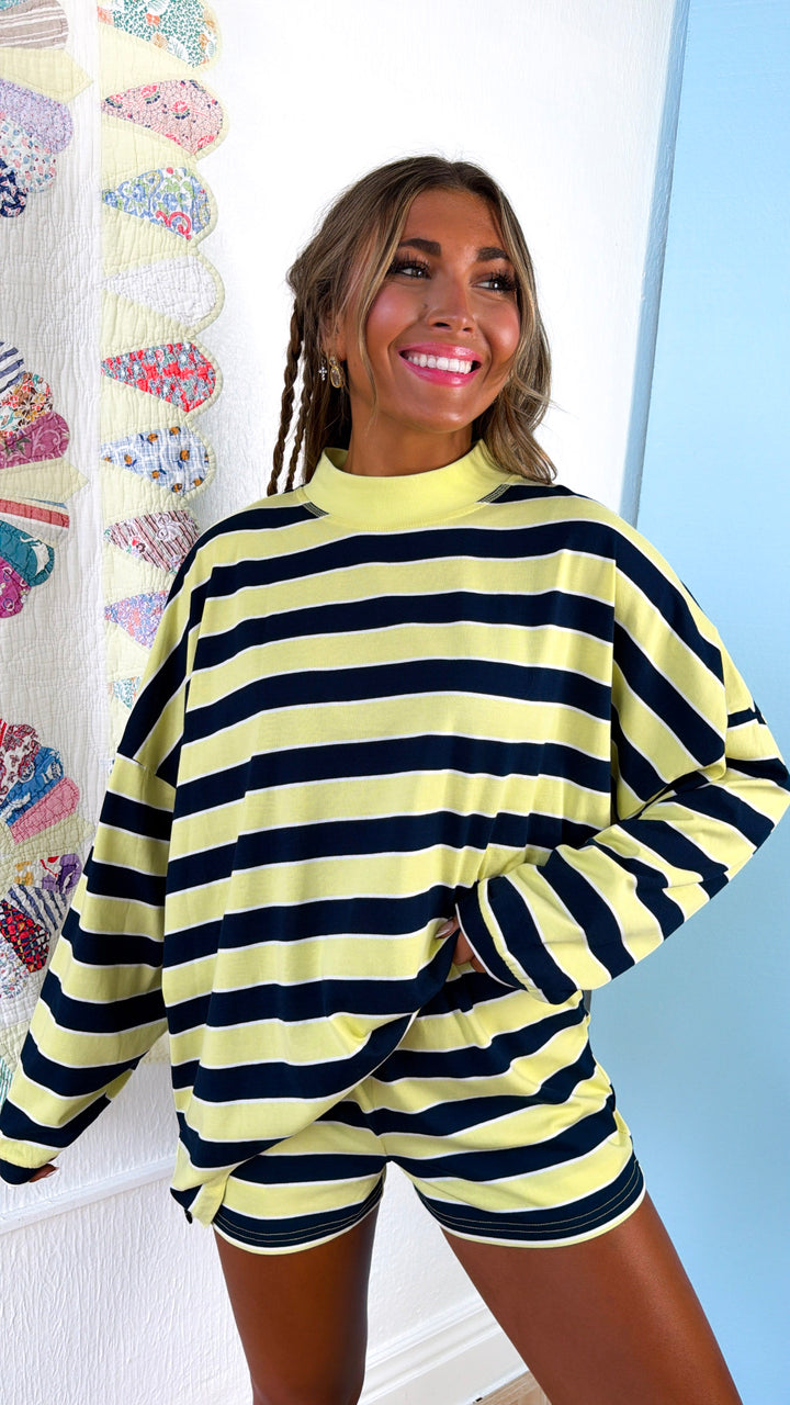 Daylight Stripe Long Sleeve Top, Lemon
