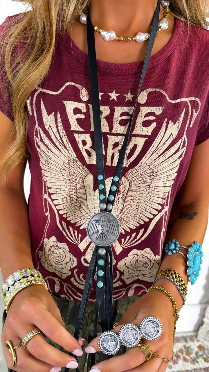 Black Leather Long Necklace