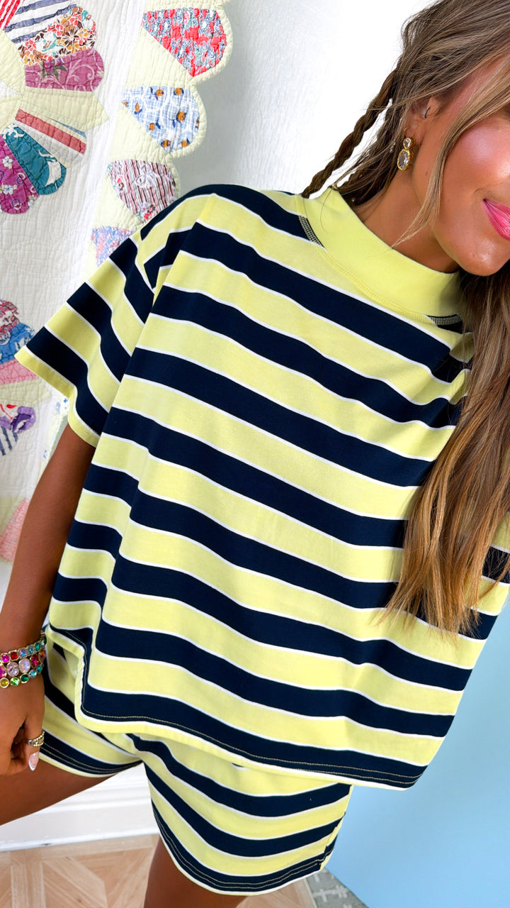 Drift Stripe Mock Neck Top, Lemon