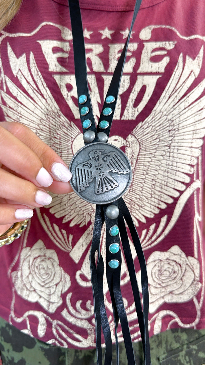 Black Leather Long Necklace