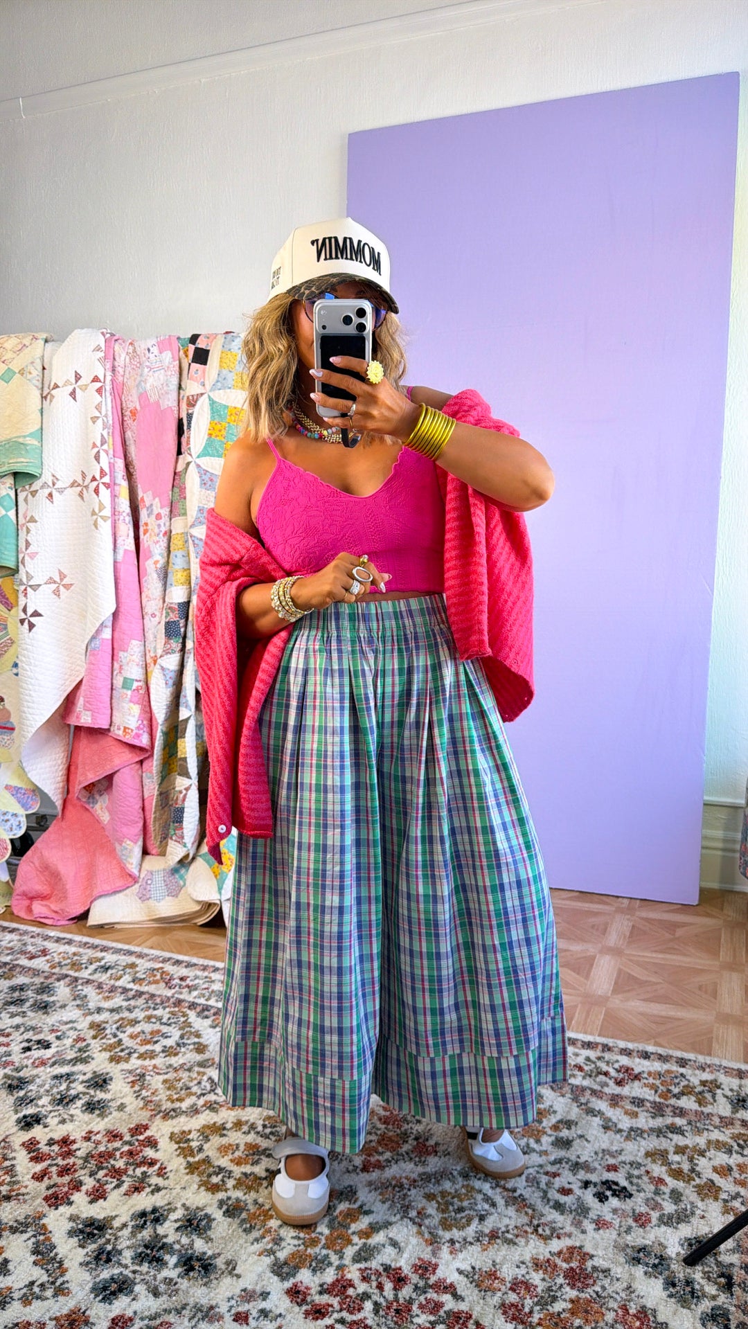 Locket Theme Plaid Pants, Green Combo