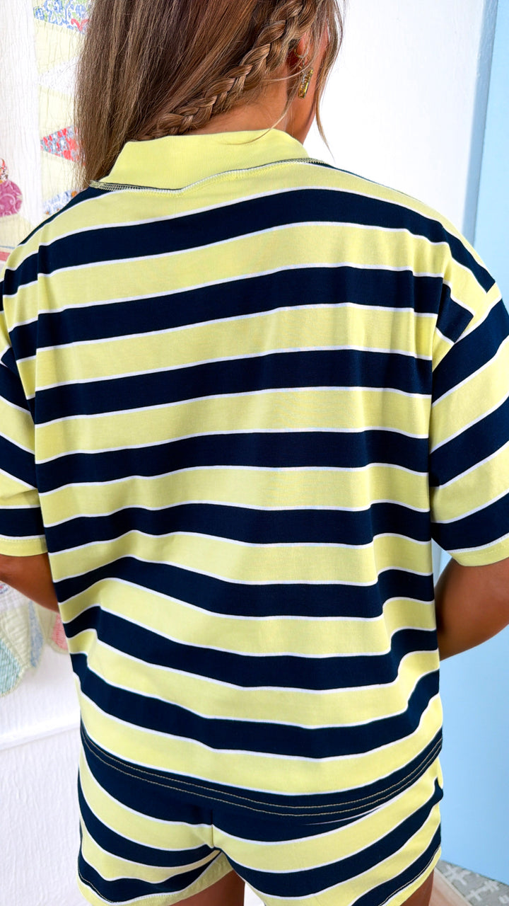Drift Stripe Mock Neck Top, Lemon