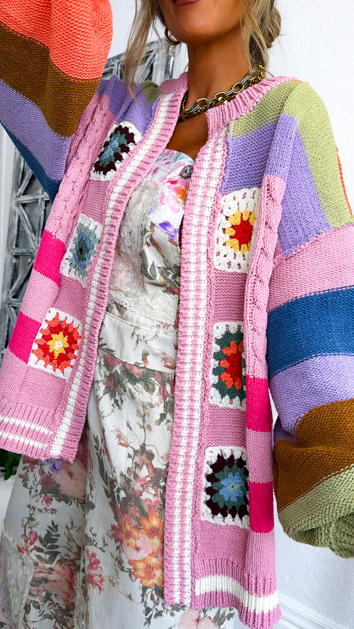 Sophie Color block Cardigan, Rose Multi